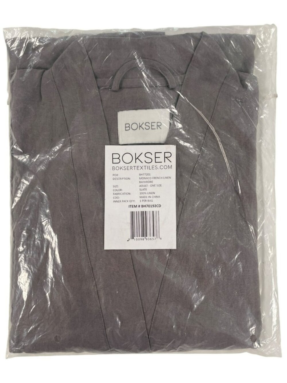 Bokser Textiles Monaco French Linen Bathrobe Slate One Size Adult 100% Linen NEW